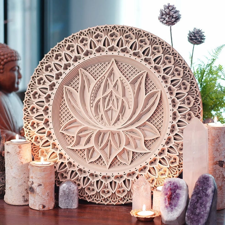 Olivenorma Decorazione murale con incisione 3D Mandala di loto rosa