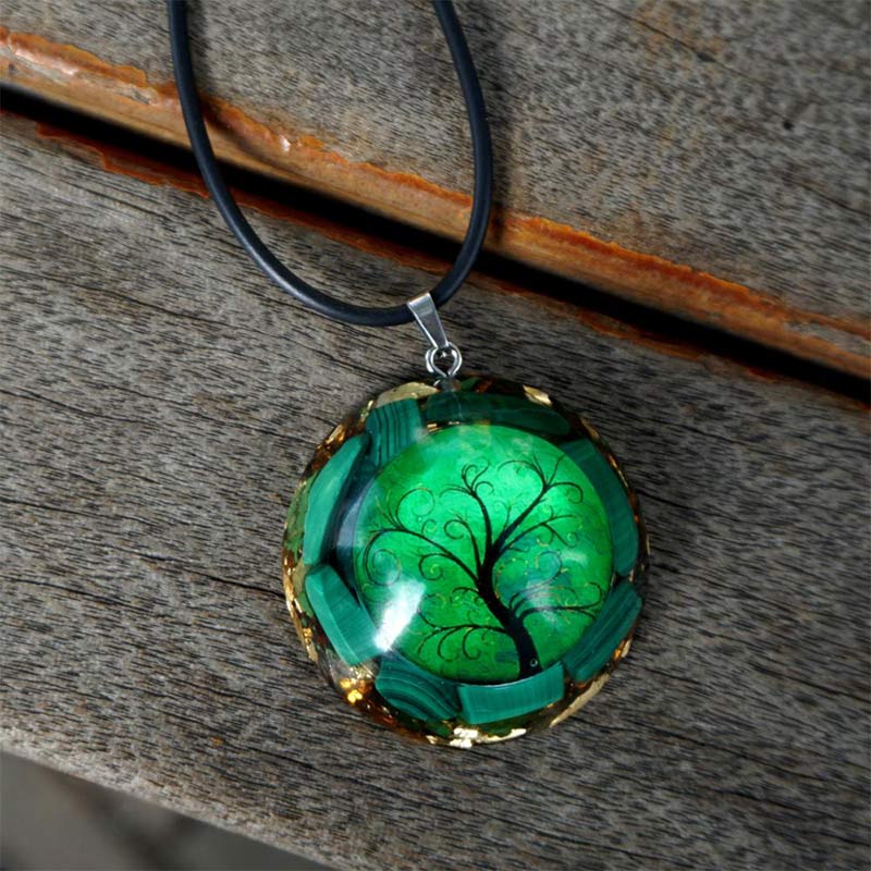 Collana con albero della vita in malachite naturale Olivenorma