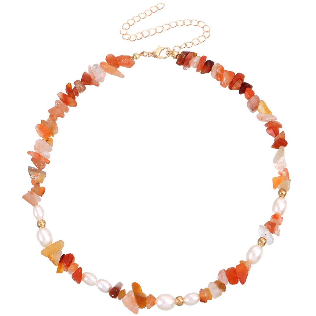 Collana con perle bohémien naturali e pietre irregolari Olivenorma 