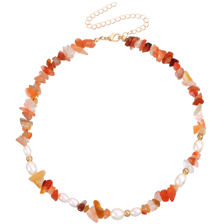 Collana con perle bohémien naturali e pietre irregolari Olivenorma 