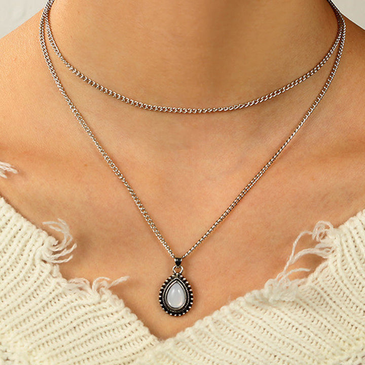 Collana girocollo doppia con pietra di luna a forma di goccia Olivenorma