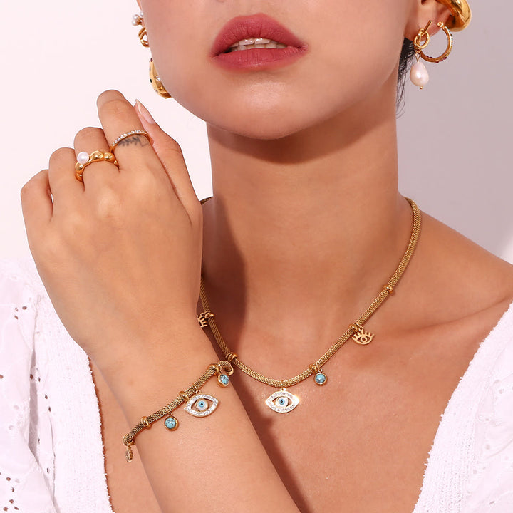 Collana Olivenorma con catena spessa e zircone bianco turchese malocchio 
