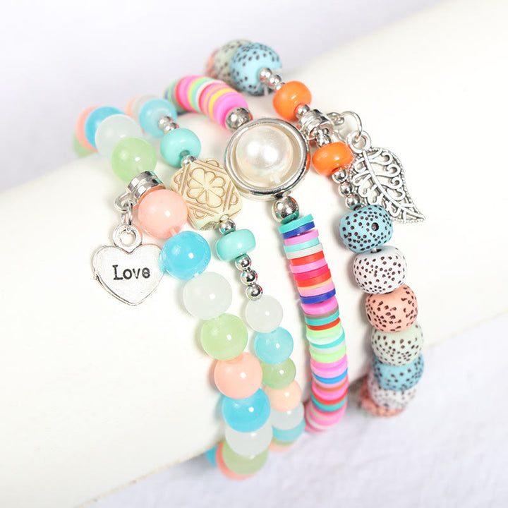 Set di braccialetti di perle con ciondolo a forma di cuore e foglia Olivenorma
