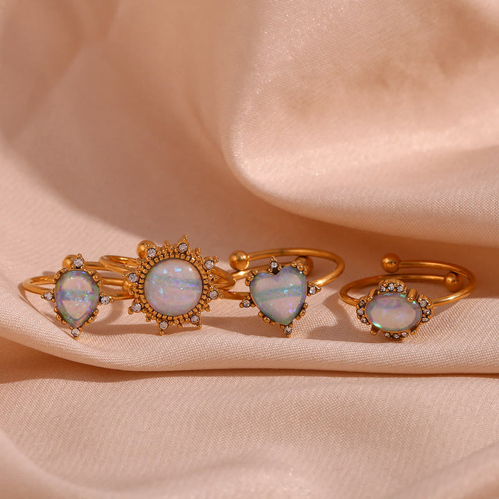 Anello regolabile Olivenorma Natural Opal Sun Heart 