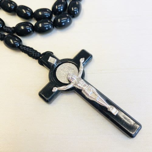 Collana con rosario e croce in perline di legno Olivenorma 