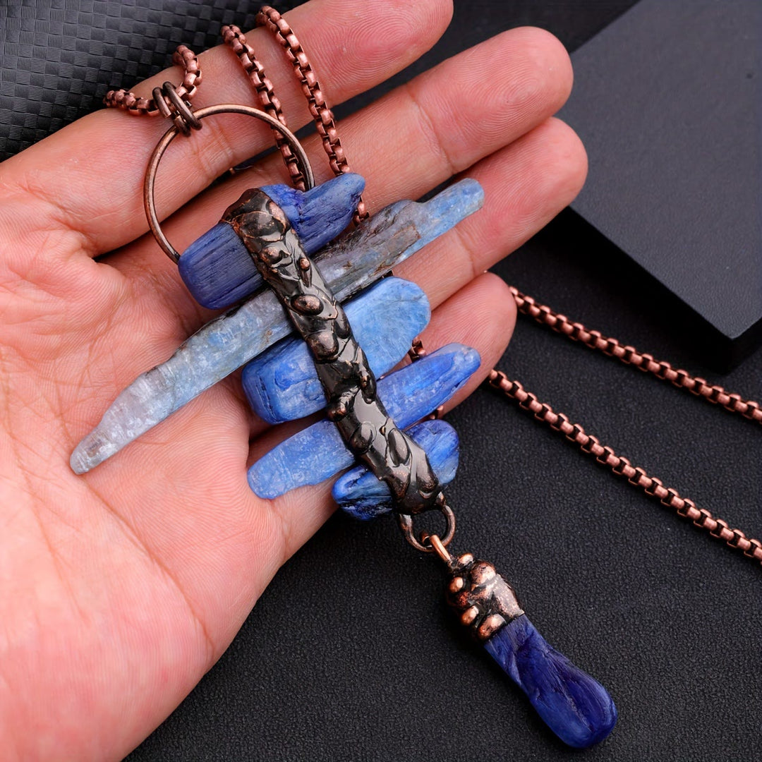 Collana con nappa a sei maglie in pietra originale cianite irregolare Olivenorma