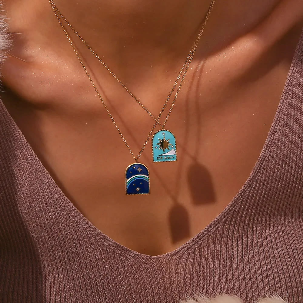 Collana Olivenorma Blue Evil Eye Galaxy Sun Tarot 