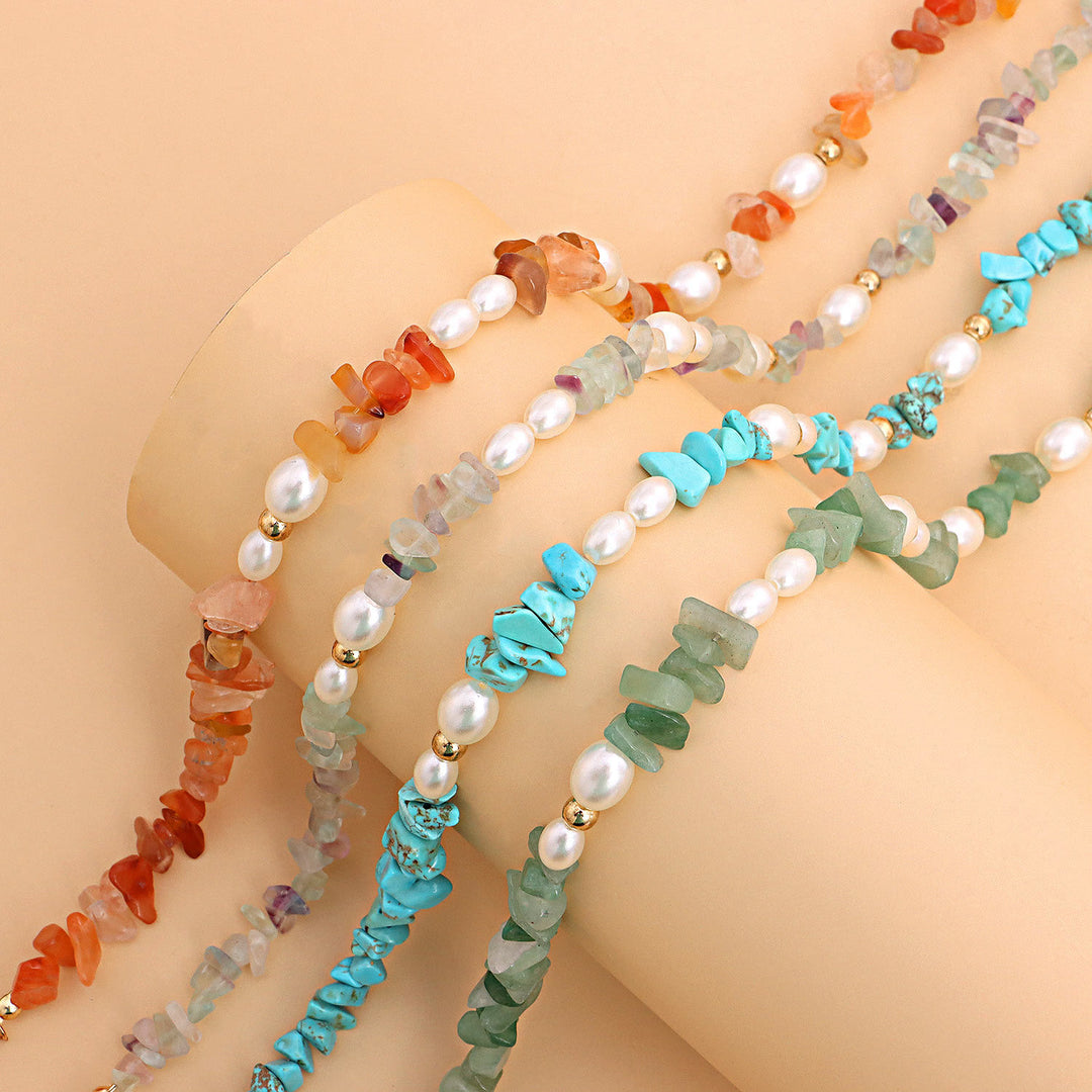 Collana con perle bohémien naturali e pietre irregolari Olivenorma 
