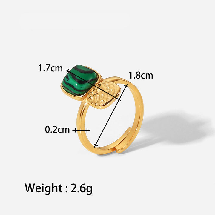 Olivenorma Anello aperto in malachite naturale verde oro