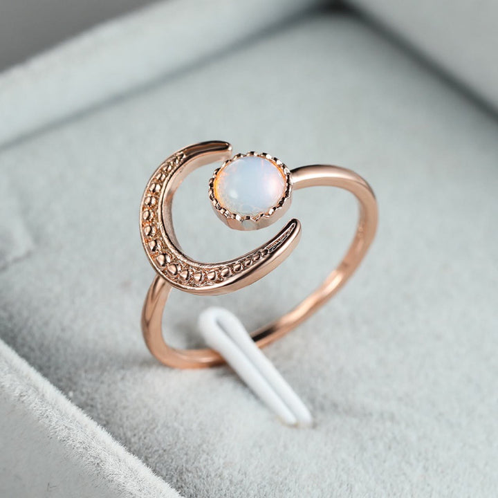 Olivenorma Anello aperto con pietra di luna e accessori luna sole