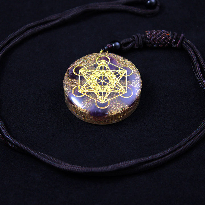 Collana con simbolo del cubo di Metatron in ametista Olivenorma