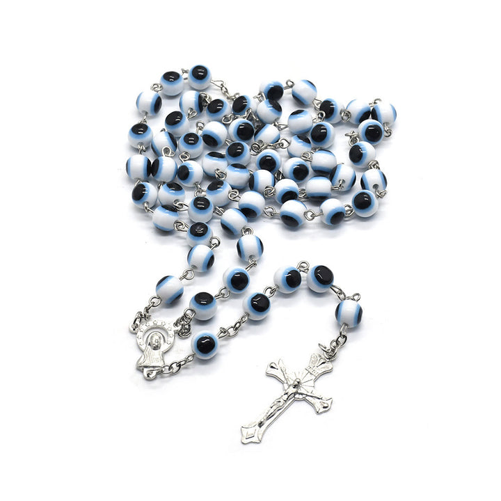 Collana rosario con ciondolo a croce con occhio maligno nero e bianco Olivenorma