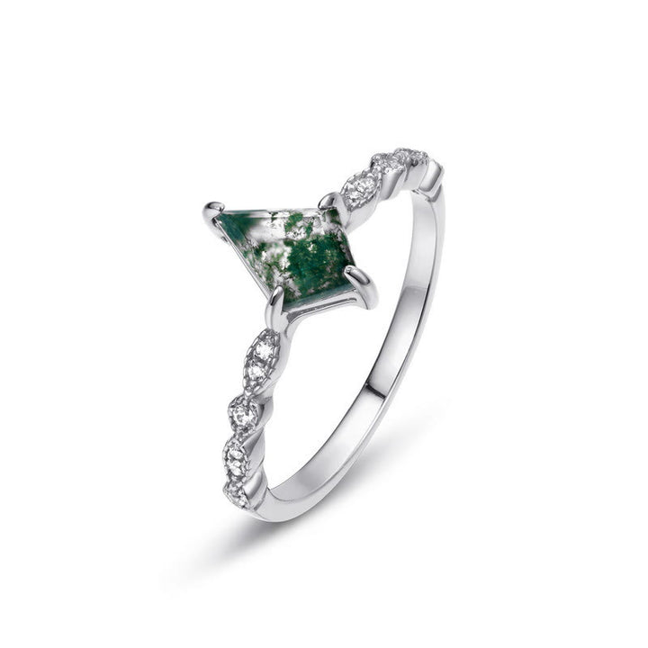 Anello Olivenorma a quattro punte con diamanti, agata muschiata e zirconi bianchi