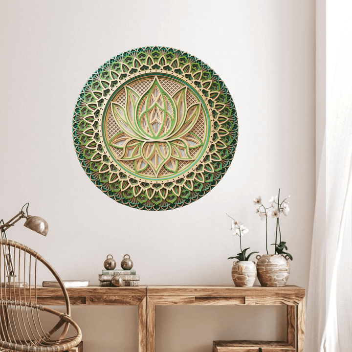 Olivenorma Decorazione murale con incisione 3D Mandala di loto rosa