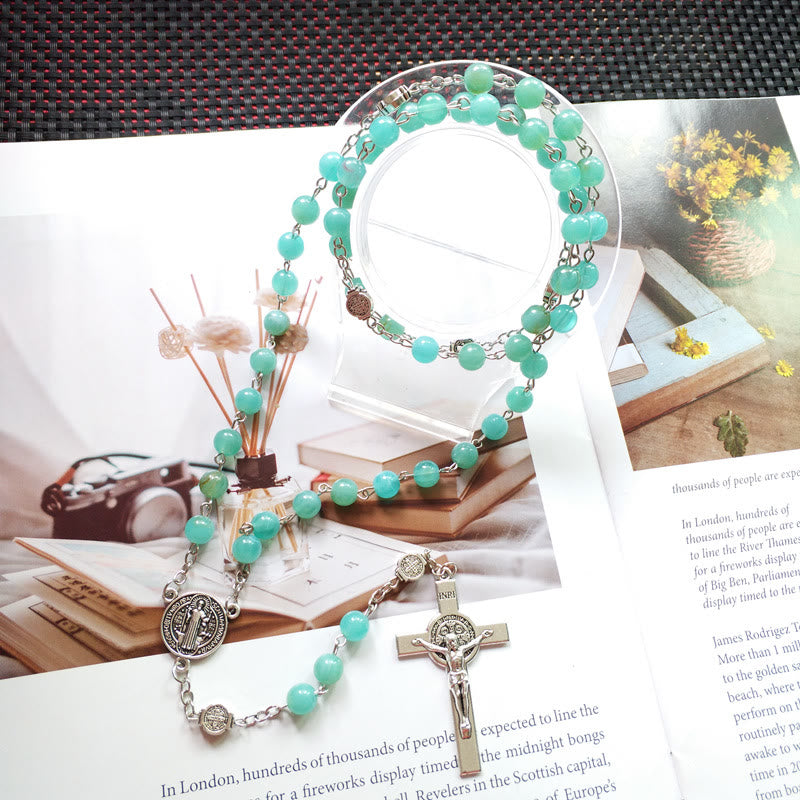 Collana con ciondolo rosario in argento con medaglia amazzonite Olivenorma