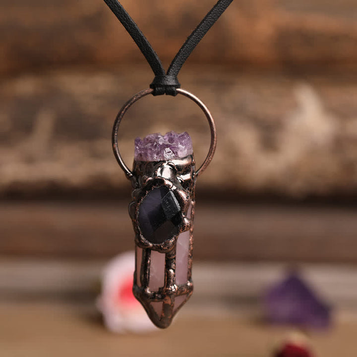 Collana creativa Olivenorma in quarzo rosa con ametista naturale