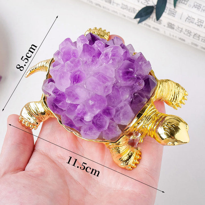Olivenorma Natural Crystal Cluster Turtle Ornament Lampada Decorazione con pietre preziose