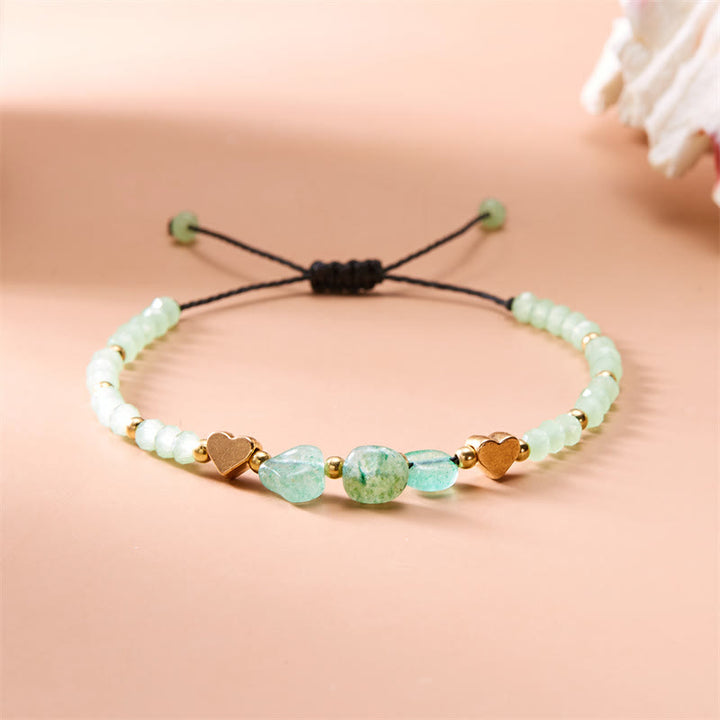Olivenorma Bracciale intrecciato con perline di ghiaia naturale irregolare Love