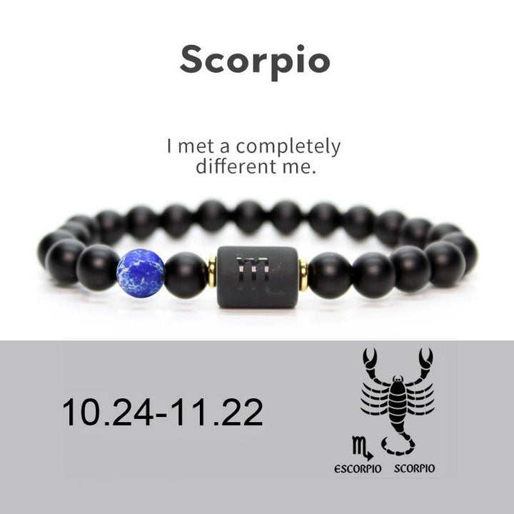 Olivenorma Bracciale da uomo con zodiaco in onice nero naturale