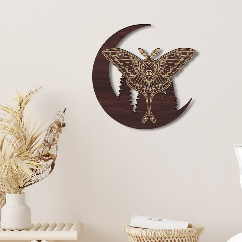 Decorazione da parete in legno Olivenorma Crescent Moon Moth