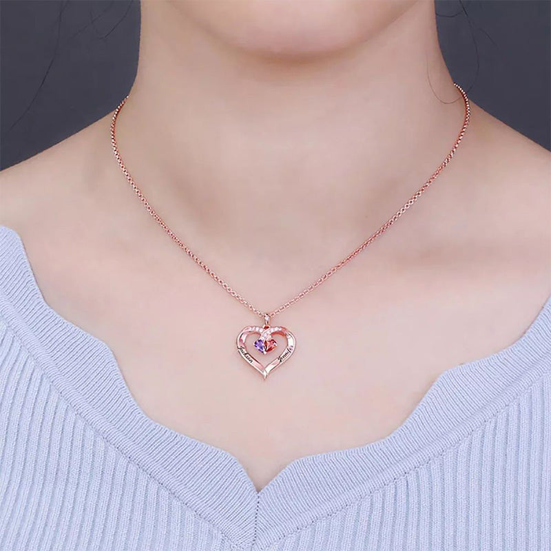 Collana personalizzata e incisa con pietre portafortuna a forma di cuore Olivenorma