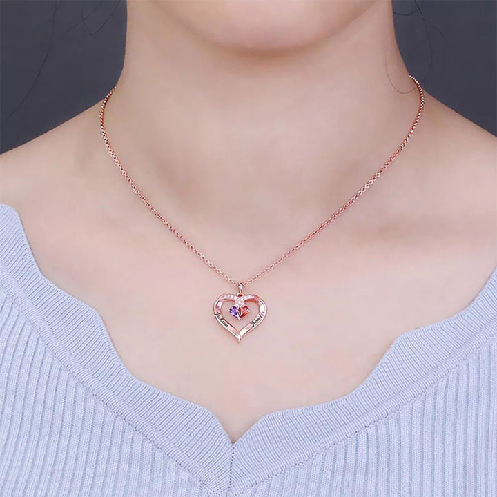 Collana personalizzata e incisa con pietre portafortuna a forma di cuore Olivenorma