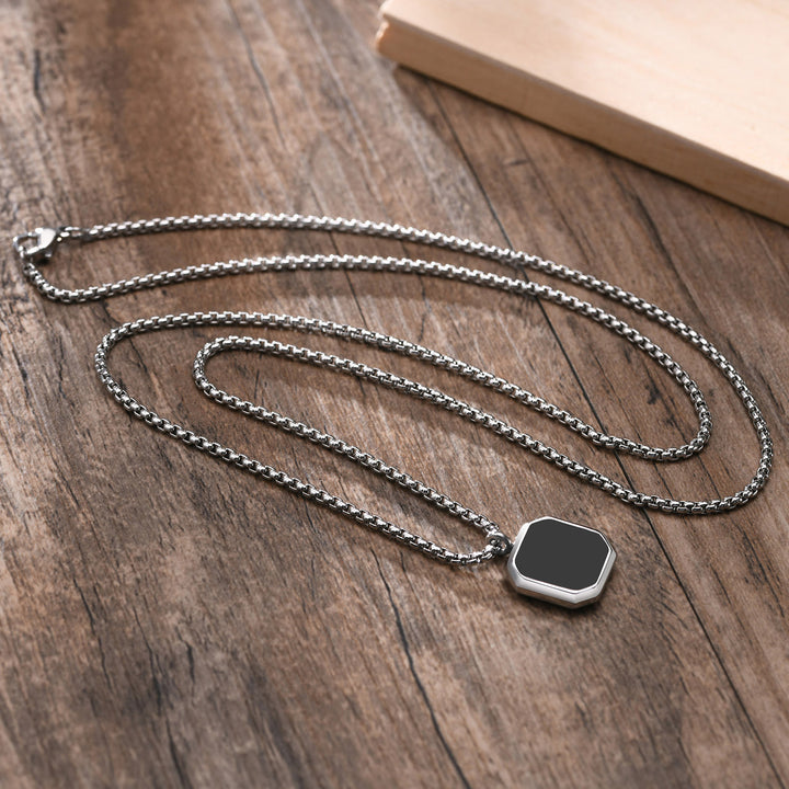 Olivenorma Collana con ciondolo quadrato da uomo con catena lunga per maglione 