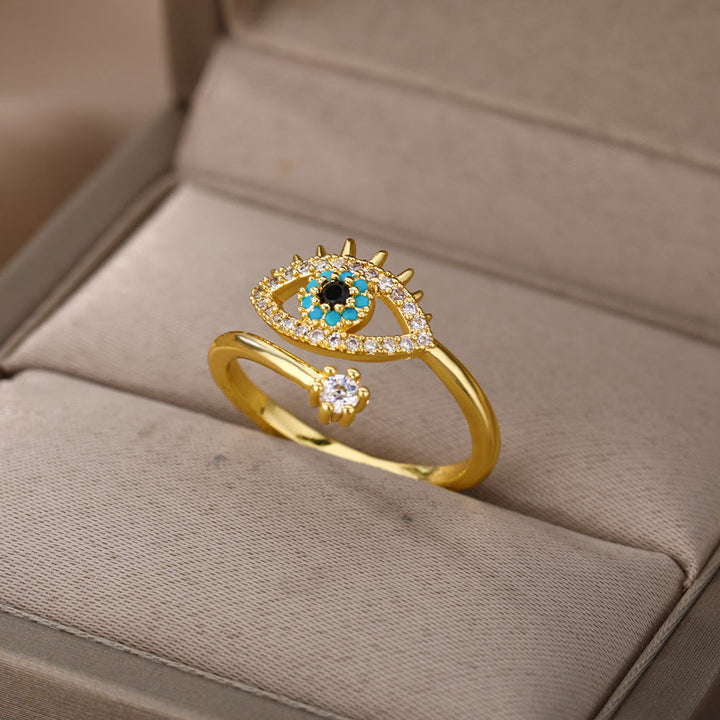 Anello regolabile con diamanti e malocchio Olivenorma 