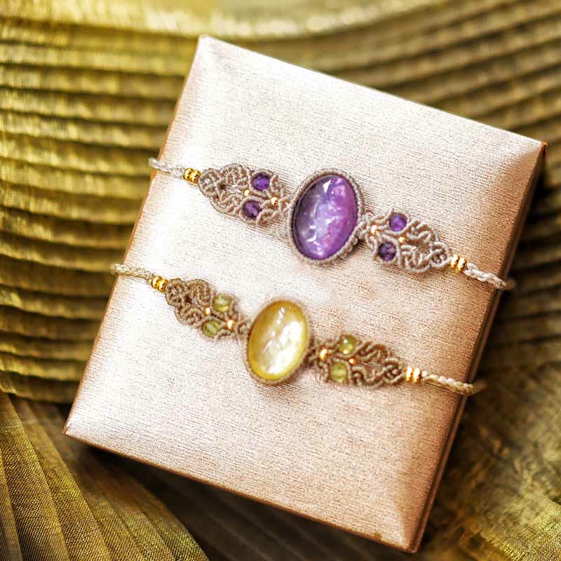 Collana con bracciale Guardian intrecciato a mano in ametista e charoite Olivenorma