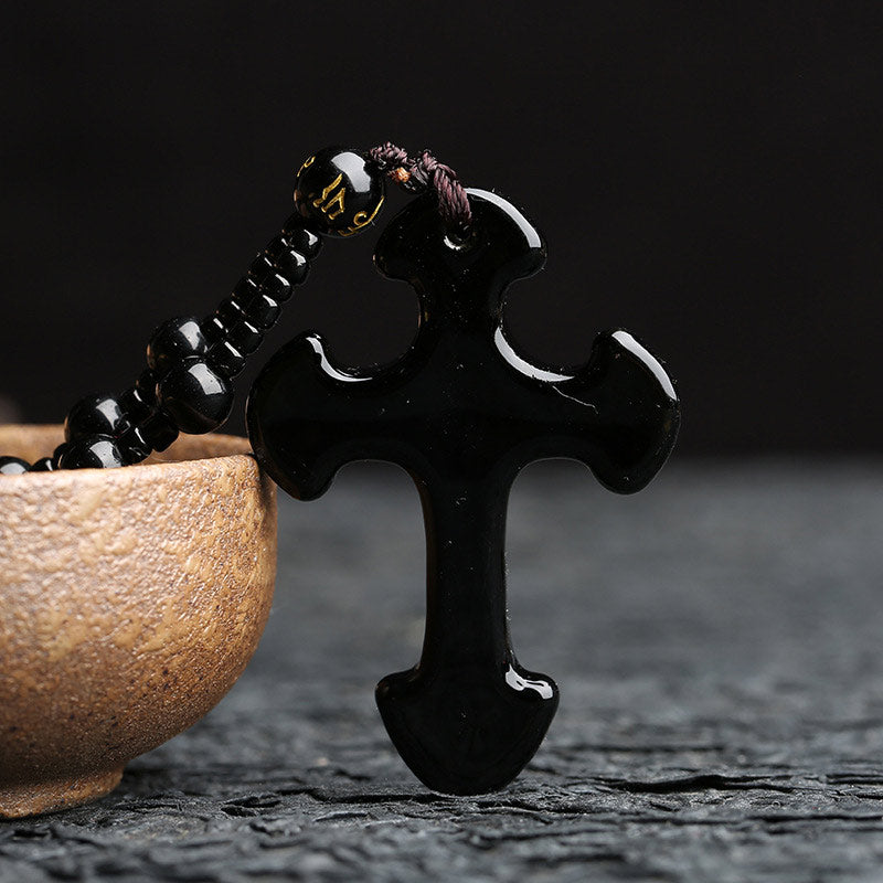 Collana con simbolo della croce in ossidiana Olivenorma 