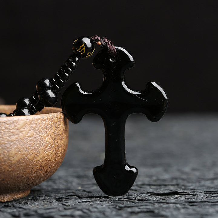 Collana con simbolo della croce in ossidiana Olivenorma 
