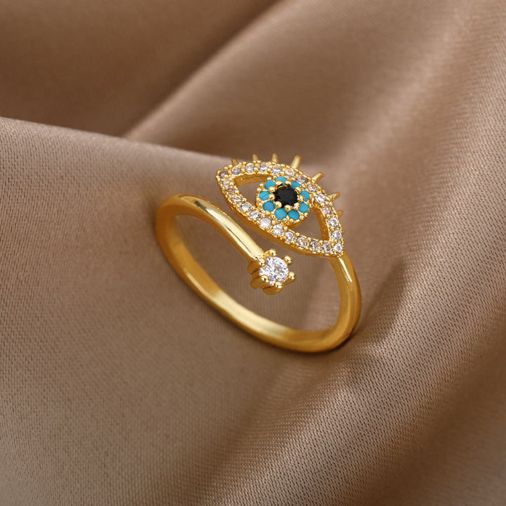 Anello regolabile con diamanti e malocchio Olivenorma 