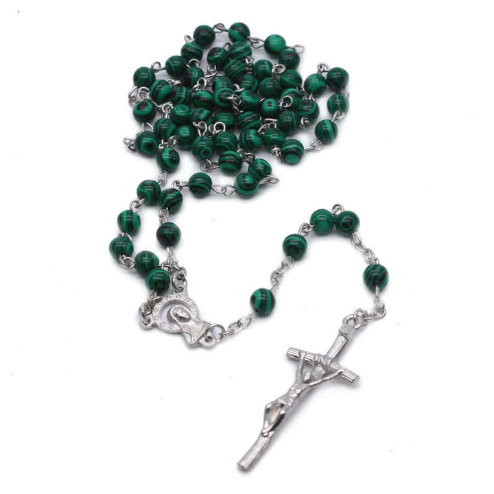 Collana rosario con croce in malachite naturale Olivenorma