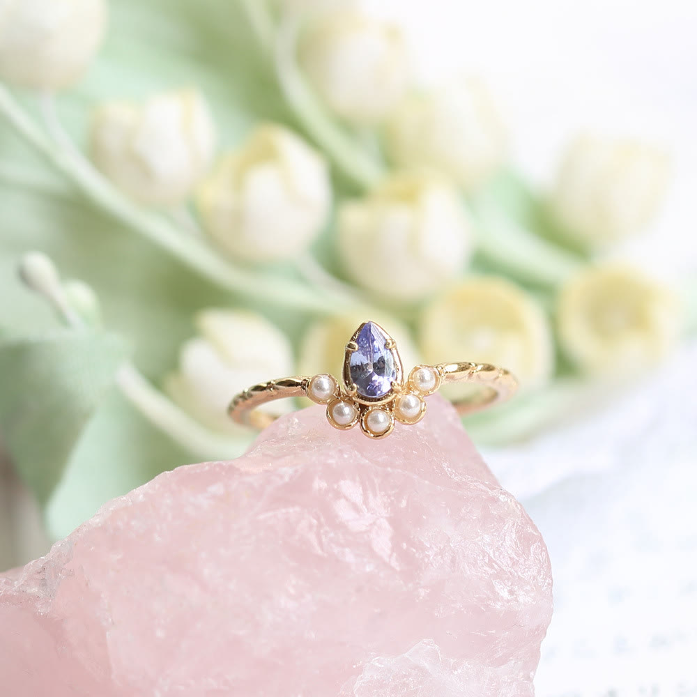 Anello Olivenorma S925 con perla e goccia a doppio strato 