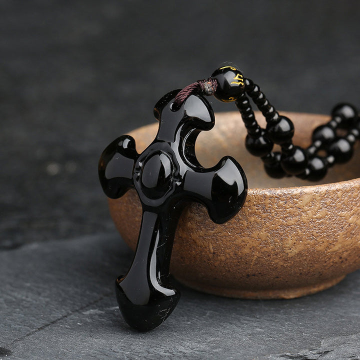 Collana con simbolo della croce in ossidiana Olivenorma 