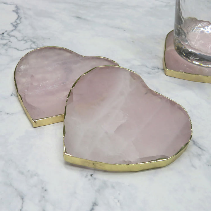 Decorazione in pietra preziosa a forma di cuore in quarzo rosa Olivenorma 