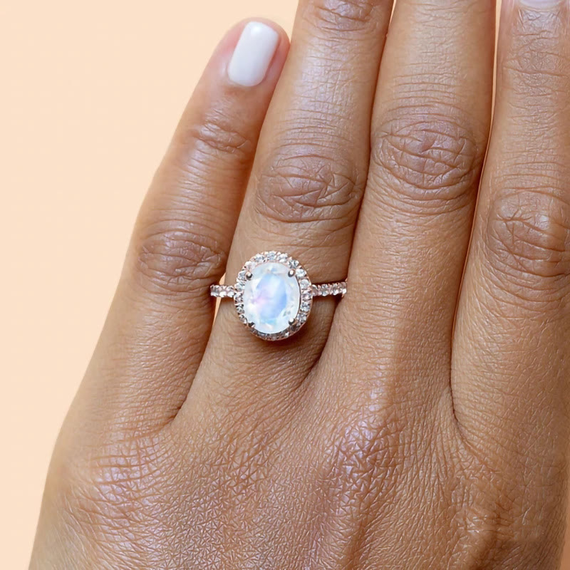 Anello di lusso in oro rosa con pietra di luna Olivenorma 