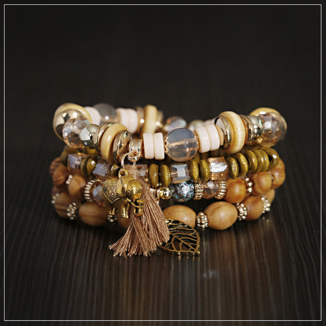 Olivenorma Bohemia Elephant Leaf Tassel Pendant Bracelet Set 