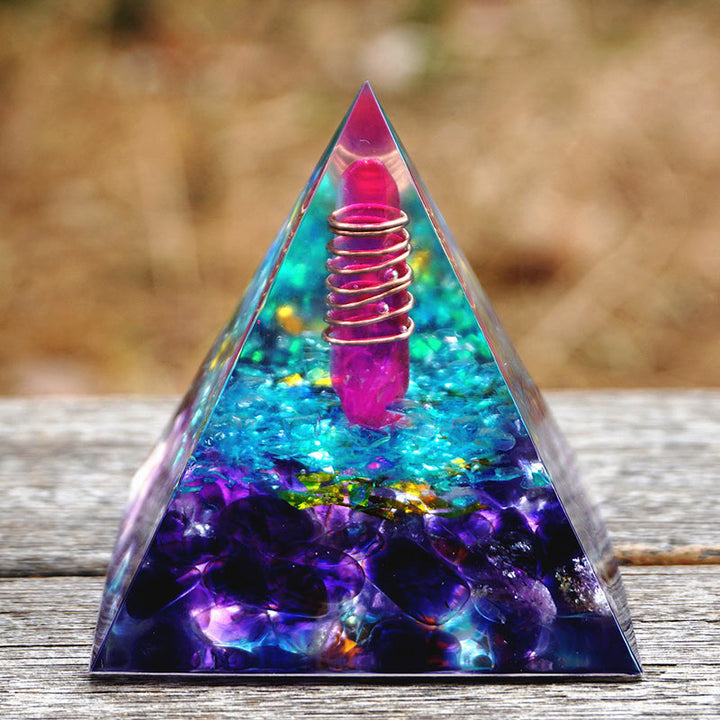 Piramide di orgone di ametista e acquamarina Olivenorma