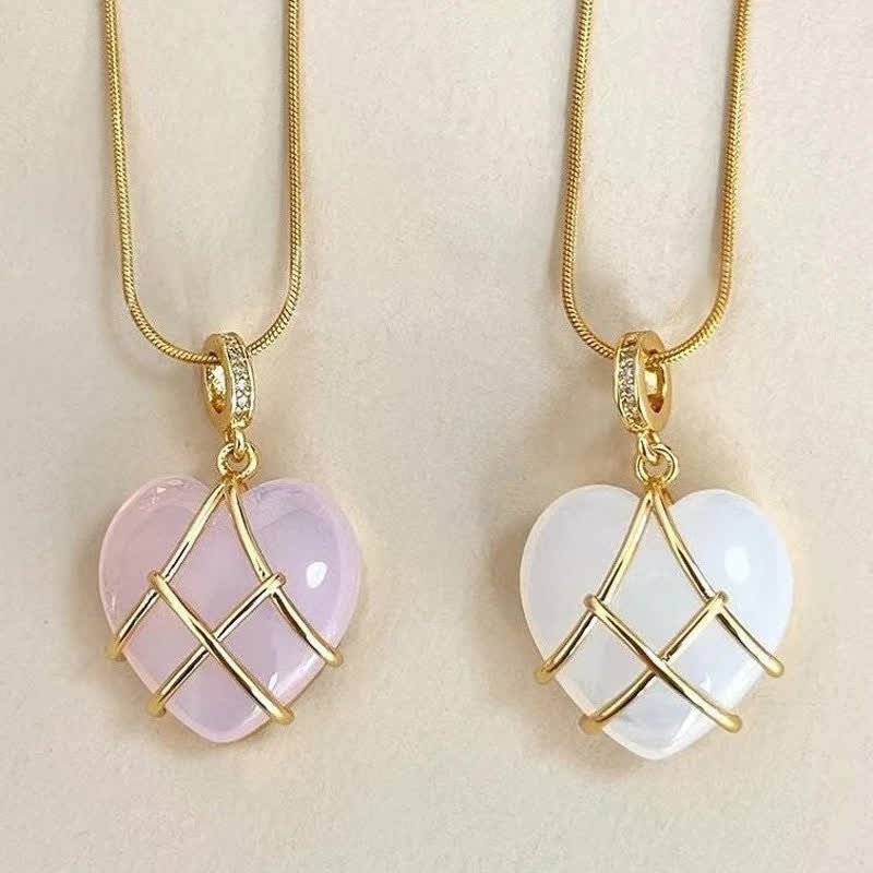 Collana con pietre preziose di cristallo naturale a forma di cuore Olivenorma