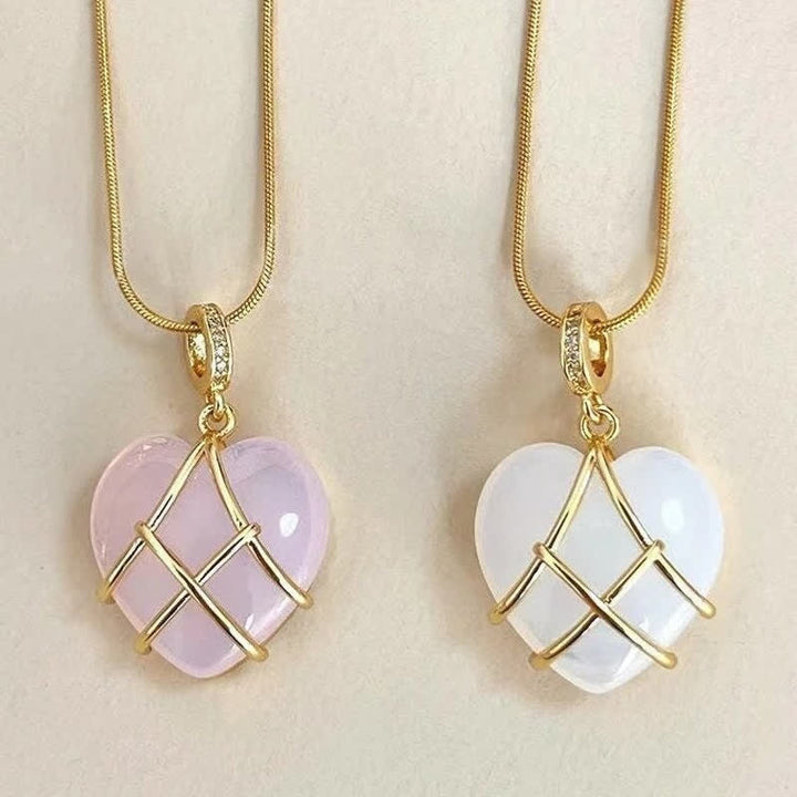 Collana con pietre preziose di cristallo naturale a forma di cuore Olivenorma