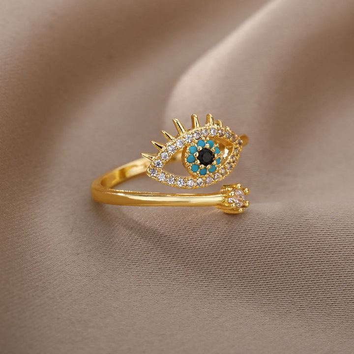 Anello regolabile con diamanti e malocchio Olivenorma 