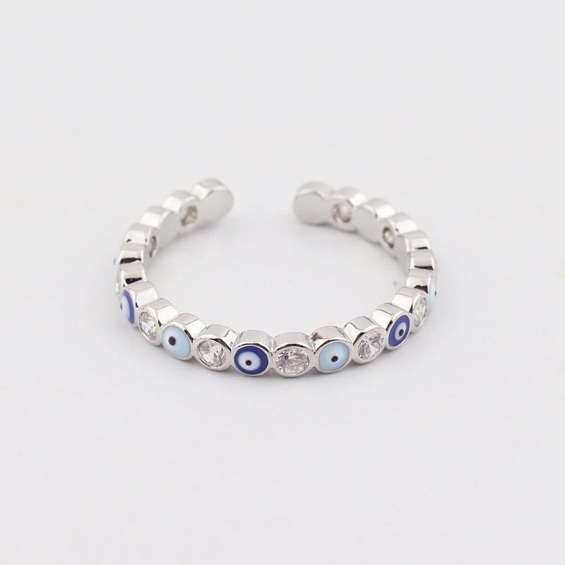 Olivenorma Anello regolabile con zircone bianco e colorato malocchio 