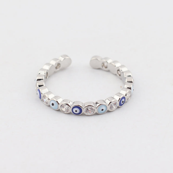 Olivenorma Anello regolabile con zircone bianco e colorato malocchio 