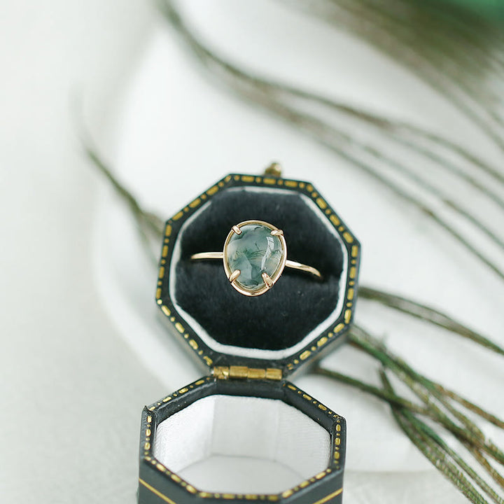 Anello in argento 925 con agata muschiata ovale naturale Olivenorma 
