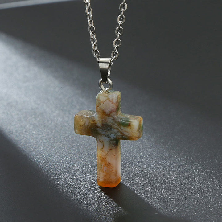 Collana con croce in pietra naturale Olivenorma 