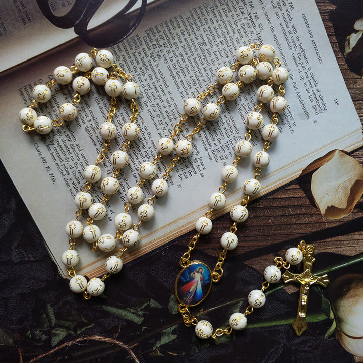 Collana rosario con perline a croce in acrilico bronzato Olivenorma 