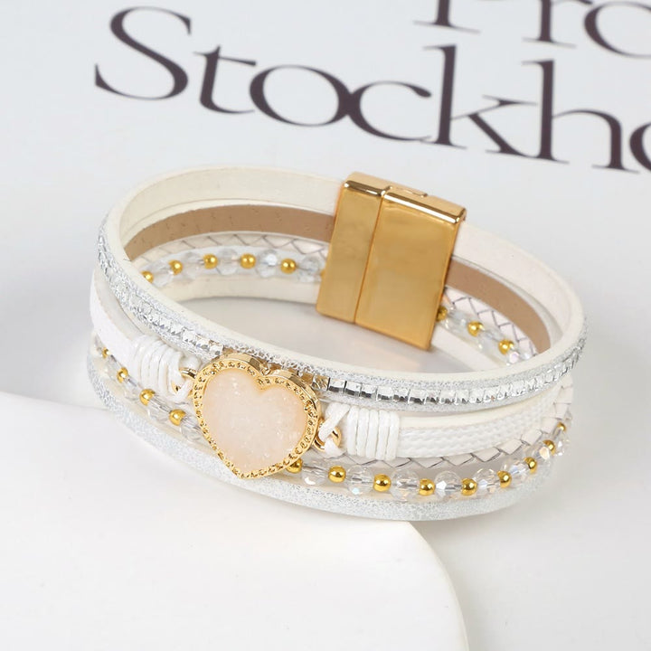 Bracciale in pelle intrecciata multistrato a forma di cuore Olivenorma