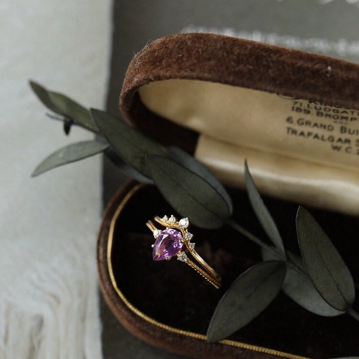 Anello Olivenorma Teardrop Ametista Zircone Bianco