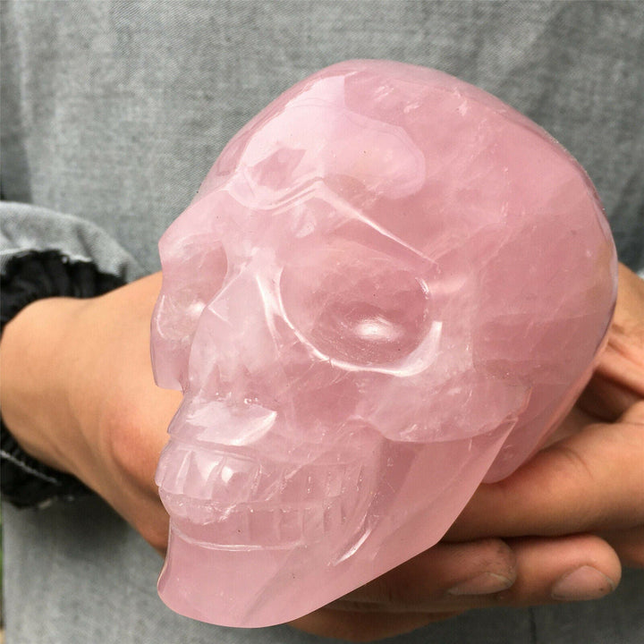 Decorazione con teschio in cristallo di quarzo rosa naturale Olivenorma